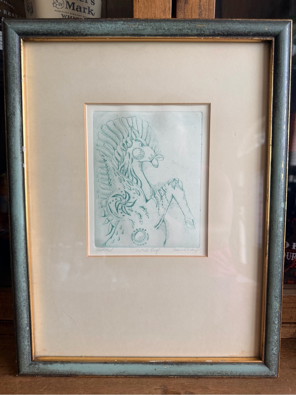 Framed Teal Horse Art Print - Untitled - Artist Proof - Signed Susan Delauf Art
